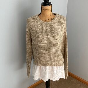 Blu Pepper Knit Pullover with White Eyelet Blouse Trim Women Size Mediuym